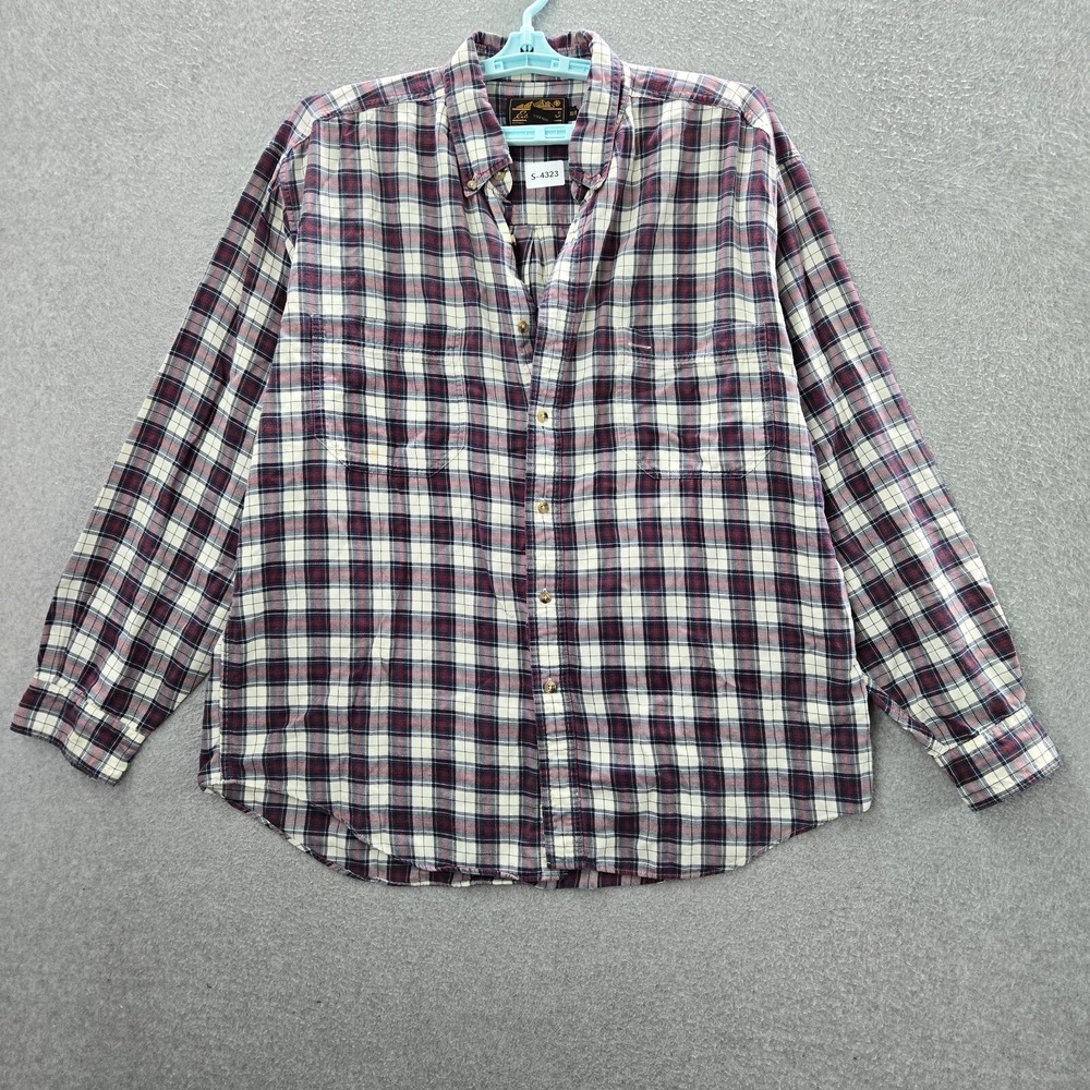 VINTAGE Eddie Bauer Men Button Up Shirt XL Purple Tartan Plaid Plaid 80s 90s
